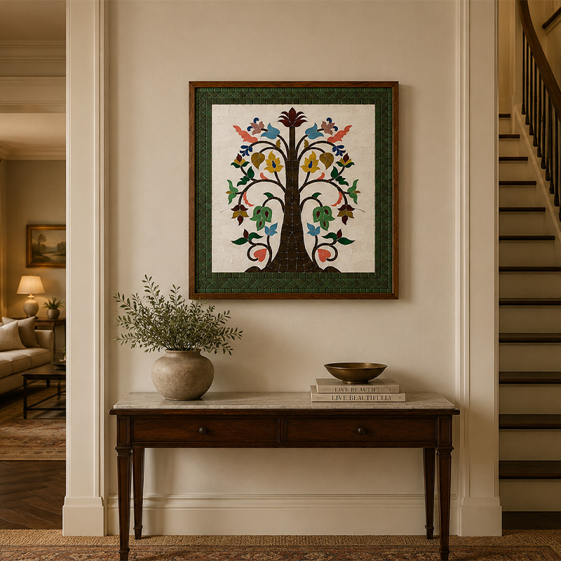 Handmade Moroccan Zellige Tree Mosaic Wall Art – Luxury Ceramic Tile Panel 50x50 - Image 4