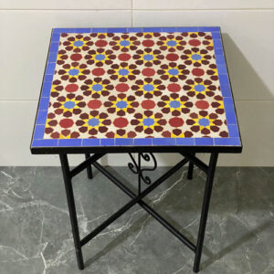Handmade Moroccan Mosaic Side Table – Andalusian Zellige Accent Table with Iron Base | Boho Patio Decor