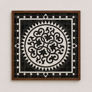 Black and White Moroccan Wall Art – Modern Zellige Tile Decor | Luxury Islamic Geometric Framed Mosaic Panel