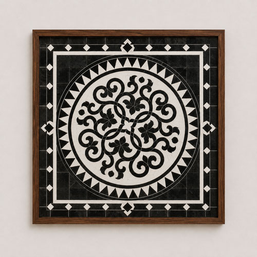 Black and White Moroccan Wall Art – Modern Zellige Tile Decor | Luxury Islamic Geometric Framed Mosaic Panel