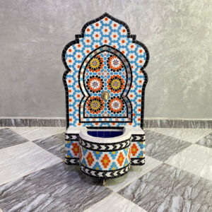 Colorful Moroccan Mosaic Fountain – Handmade Zellige Water Feature with Vibrant Geometric Tilework