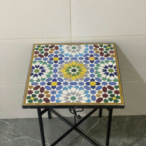 Handmade Moroccan Mosaic Side Table – Colorful Zellige Accent Table with Iron Base | Boho Patio & Living Room Decor