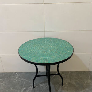 Handmade Aqua Green Moroccan Mosaic Bistro Table – Round Zellige Patio Table with Wrought Iron Base | Outdoor Café & Balcony Decor