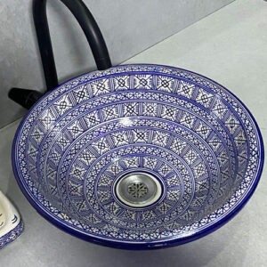 Handmade Blue & White Moroccan Ceramic Vessel Sink