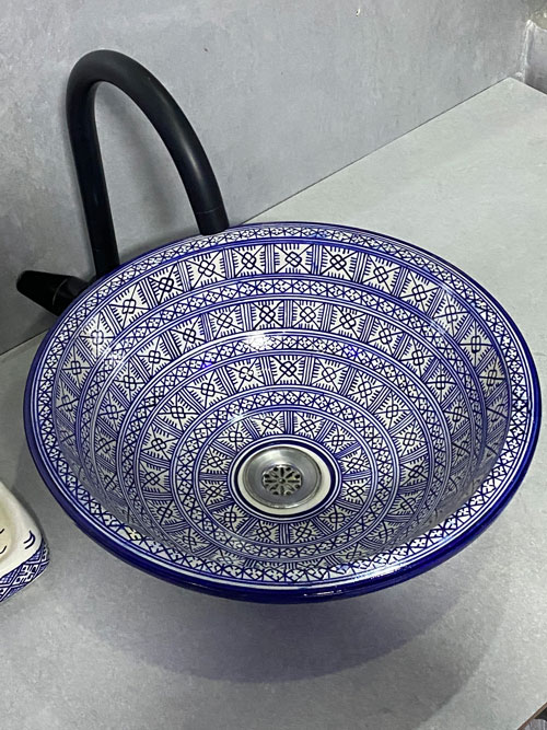 Handmade Blue & White Moroccan Ceramic Vessel Sink