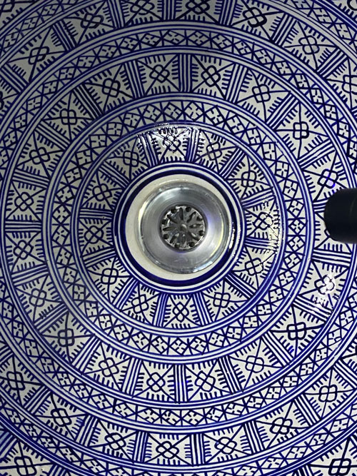 Handmade Blue & White Moroccan Ceramic Vessel Sink - Image 5