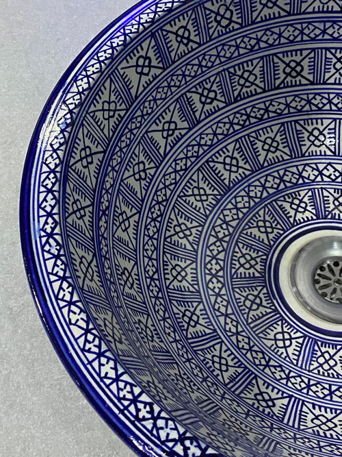 Handmade Blue & White Moroccan Ceramic Vessel Sink - Image 6