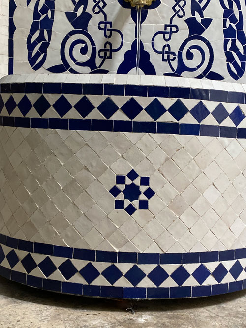 Handmade Moroccan Blue Zellige Fountain – Moorish Wall Water Feature with Peacock Mosaic Design - Image 2