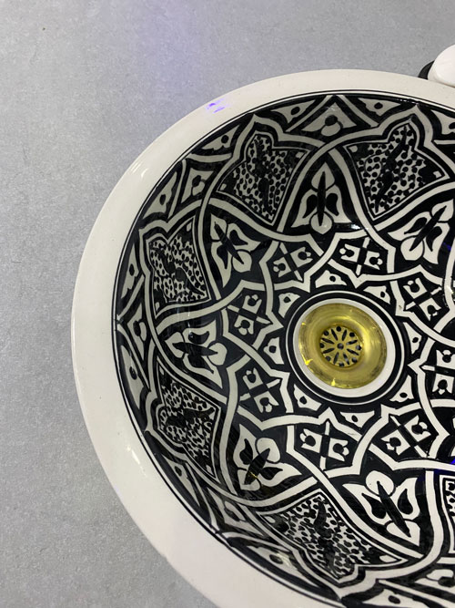 Handmade Black & White Moroccan Ceramic Vessel Sink - Image 5