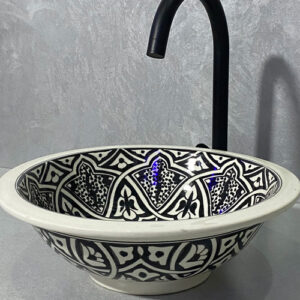 Handmade Black & White Moroccan Ceramic Vessel Sink