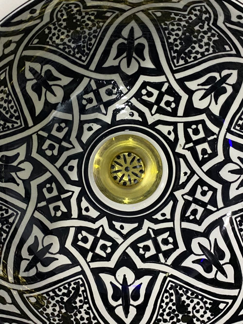 Handmade Black & White Moroccan Ceramic Vessel Sink - Image 6
