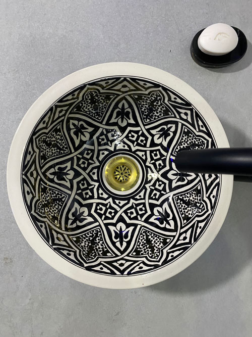 Handmade Black & White Moroccan Ceramic Vessel Sink - Image 7
