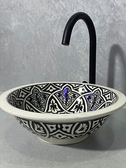 Handmade Black & White Moroccan Ceramic Vessel Sink