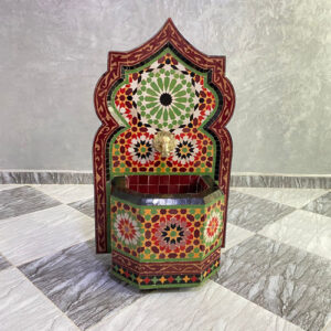 Handmade Moroccan Mosaic Fountain – Multicolor Zellige Courtyard Water Feature with Oriental Geometric Design