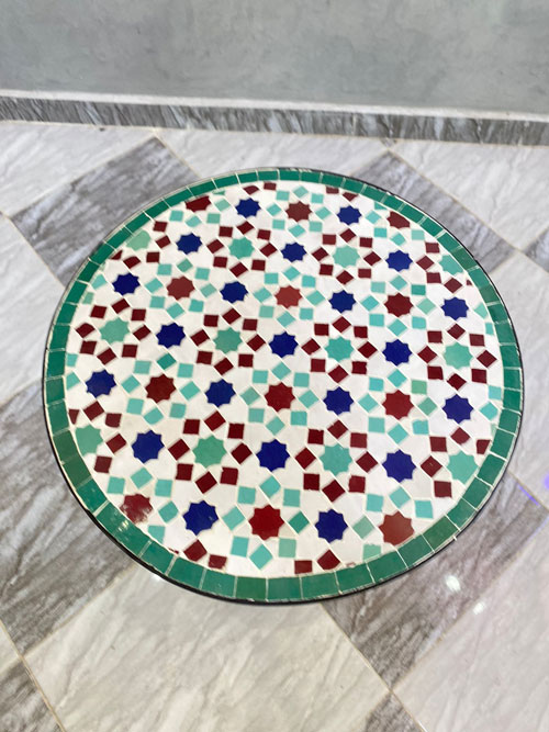 Handmade Moroccan Mosaic Side Table – Round Zellige Patio Table with Geometric Tile Design - Image 2