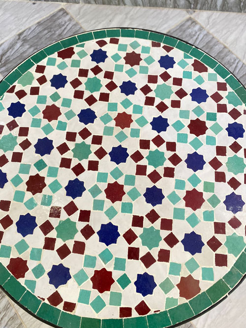 Handmade Moroccan Mosaic Side Table – Round Zellige Patio Table with Geometric Tile Design - Image 3
