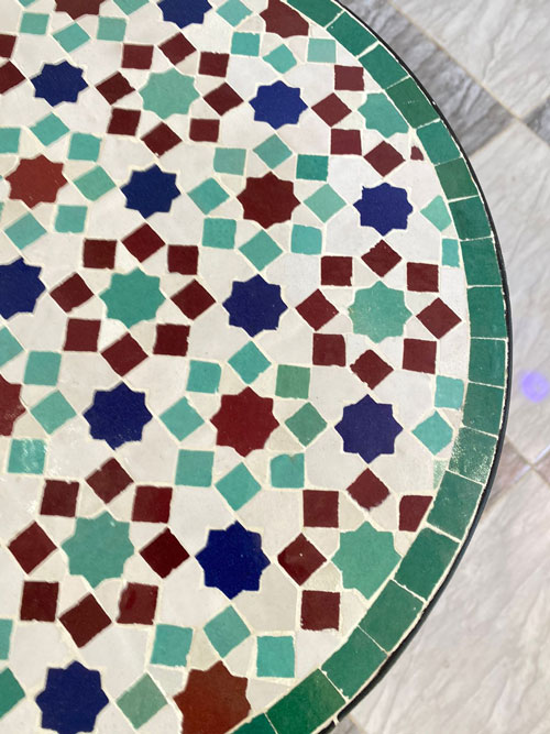 Handmade Moroccan Mosaic Side Table – Round Zellige Patio Table with Geometric Tile Design - Image 4