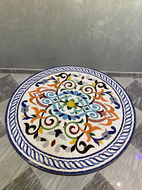 Handmade Moroccan Round Mosaic Table – Floral Arabesque Zellige Design with Wrought Iron Base | Luxury Bistro Coffee & Patio Table - Image 2