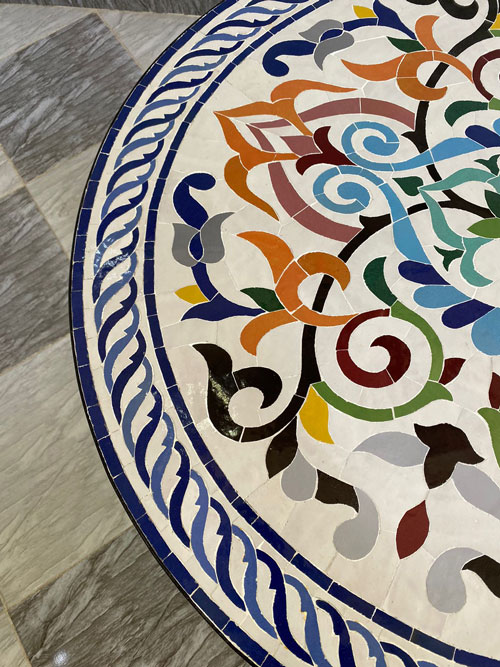 Handmade Moroccan Round Mosaic Table – Floral Arabesque Zellige Design with Wrought Iron Base | Luxury Bistro Coffee & Patio Table - Image 3