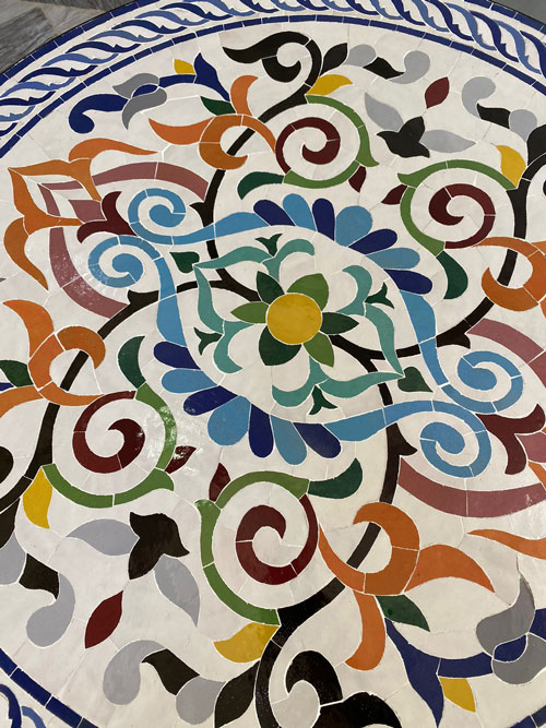 Handmade Moroccan Round Mosaic Table – Floral Arabesque Zellige Design with Wrought Iron Base | Luxury Bistro Coffee & Patio Table - Image 4