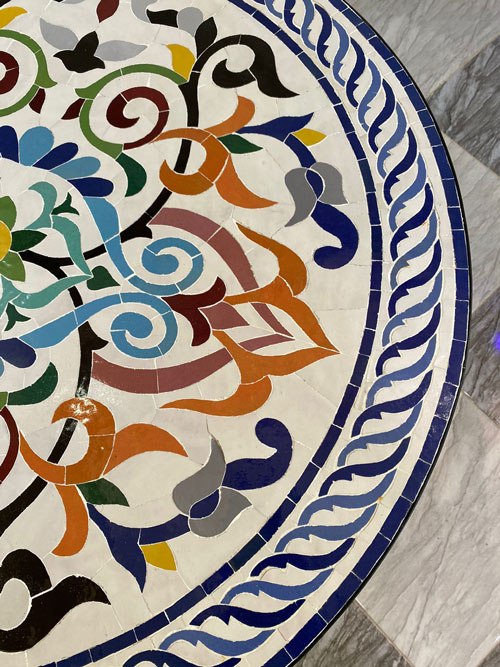 Handmade Moroccan Round Mosaic Table – Floral Arabesque Zellige Design with Wrought Iron Base | Luxury Bistro Coffee & Patio Table - Image 5