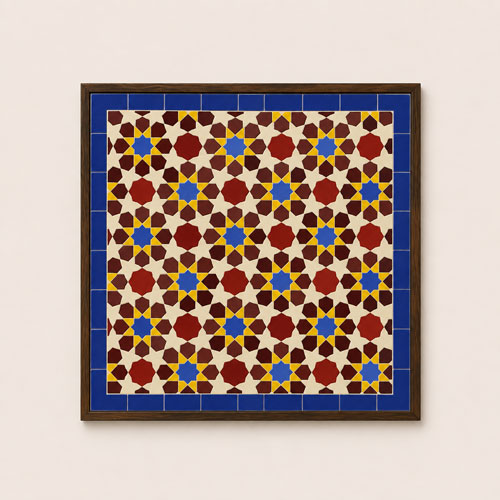 Handcrafted Moroccan Mosaic Wall Art – Blue & Gold Islamic Geometric Tile Decor with Wooden Frame - Image 2