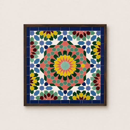Handcrafted Moroccan Mosaic Wall Art – Blue & Gold Islamic Geometric Tile Decor with Wooden Frame - Image 3