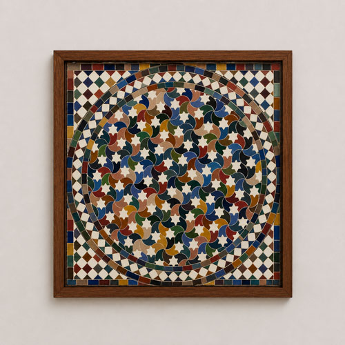 Round Moroccan Mosaic Wall Art – Luxury Zellige Tile Decor | Islamic Geometric Boho Mediterranean Wall Hanging