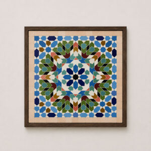 Blue Green Moroccan Mosaic Wall Art – Handmade Zellige Tile Decor | Boho Mediterranean Geometric Wall Hanging