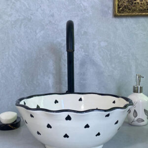 Scalloped Black & White Ceramic Vessel Sink