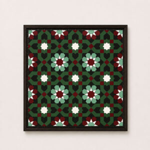 Handmade Moroccan Zellige Mosaic Wall Art – Green Geometric Tile Panel in Wooden Frame