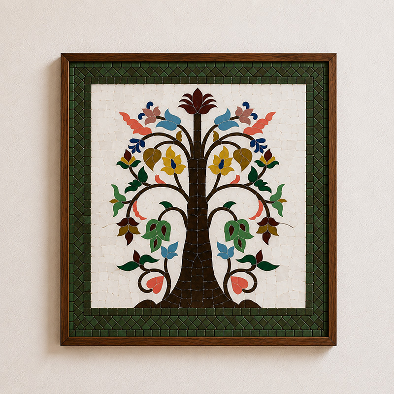 Handmade Moroccan Zellige Tree Mosaic Wall Art – Luxury Ceramic Tile Panel 50x50
